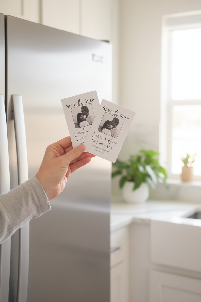 Two Save the Date Magnets - Silver Fridge